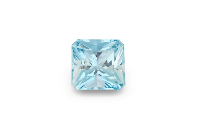 Square-shaped blue transparent gem on a white background