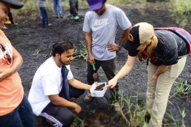 Students onsite at asphalt seeps in Trinidad