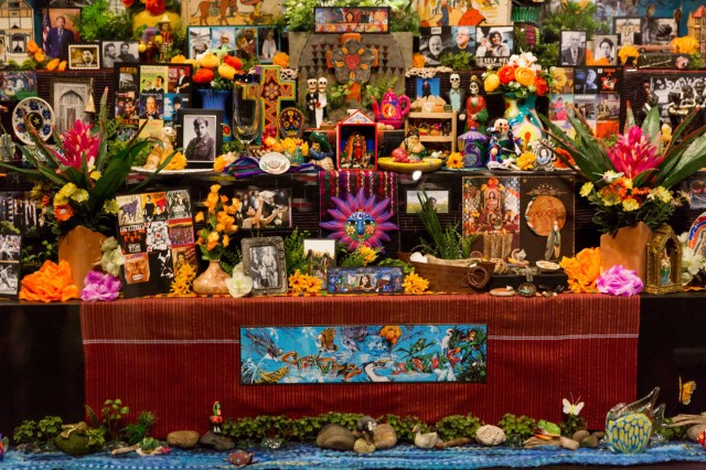 section of an altar, collection of colorful objects