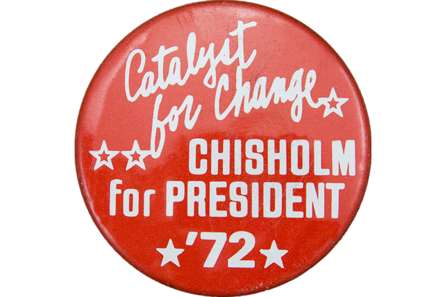 chisholm for president 1972 political button spanish