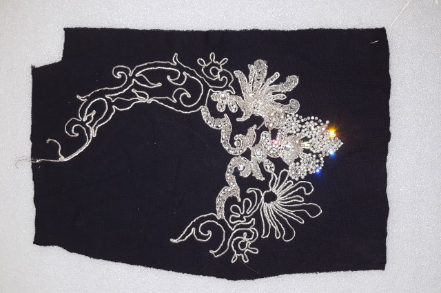 Embroidery sample black with crystals