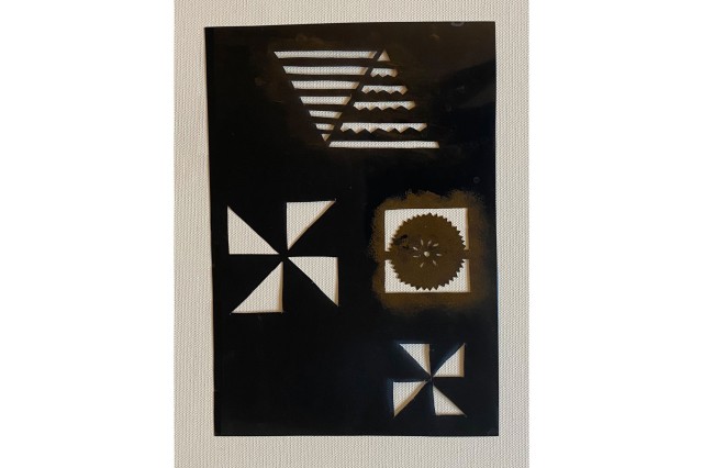Fijian tapa with X-Ray film and acetate stencils