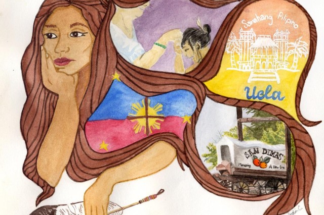 woman with hand-drawn images of los angeles in her hair