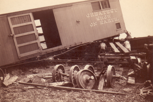1889 circus train crash which led to the loss of 30 animals; 28 horses, a mule, and the largest known camel. It was initially reported that two camels had died in the wreck. 