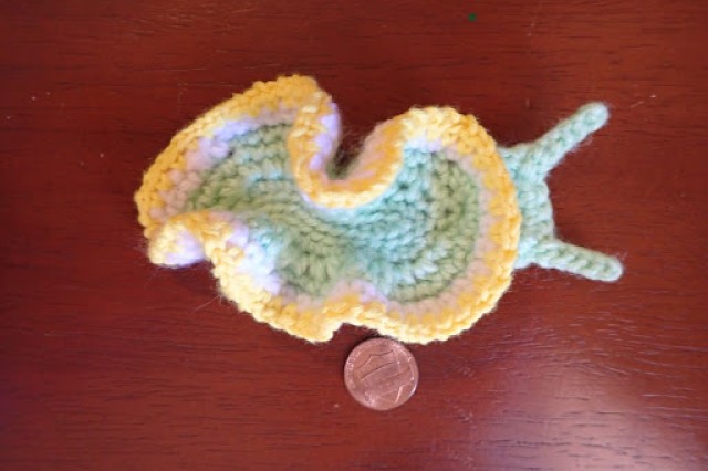 crocheted slug by Jann Vendetti