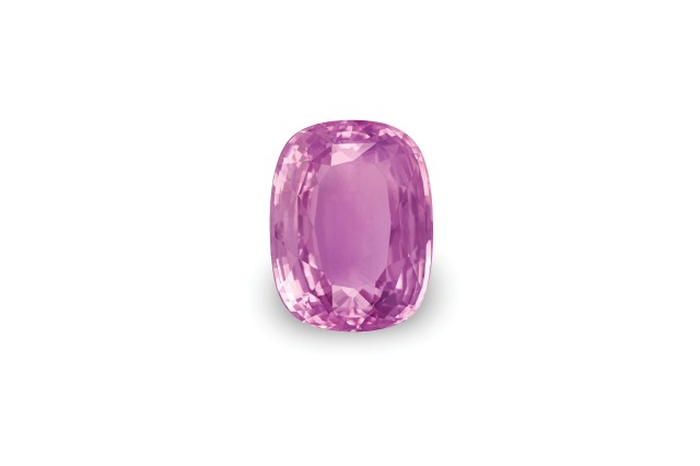 Oval-shapred pink gem against a white background