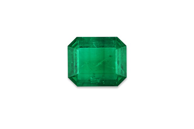 Rectangular green emerald on a white background