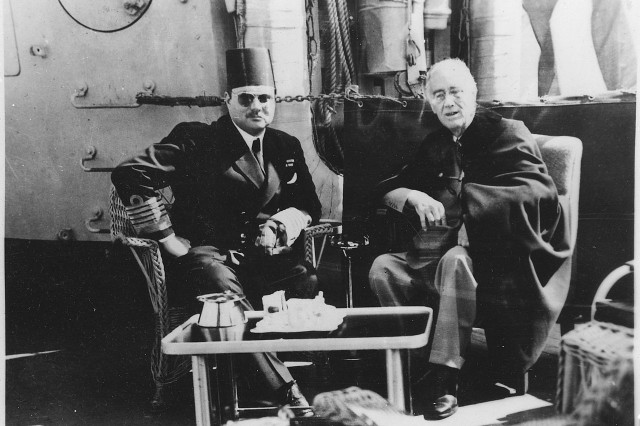Franklin D. Roosevelt and King Farouk of Egypt at Great Bitter Lake in Egypt