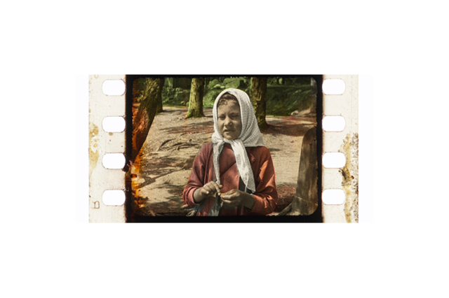 Pathe travelog film frame of girl