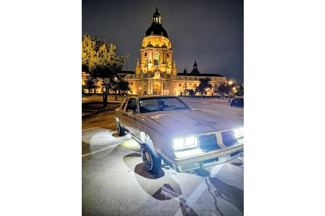 &#039;Simply Beautiful&#039;, Sandy&#039;s Oldsmobile, in front of Pasadena City Hall.