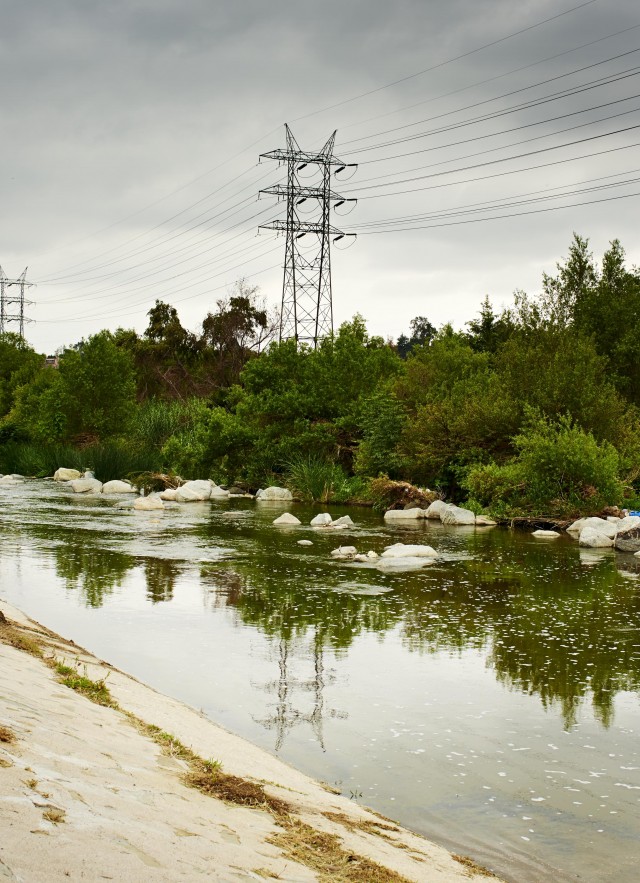 LA River with cloudy sky