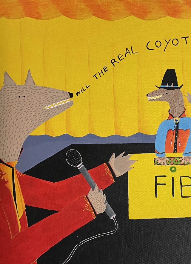 Painting of 4 coyotes on game show 