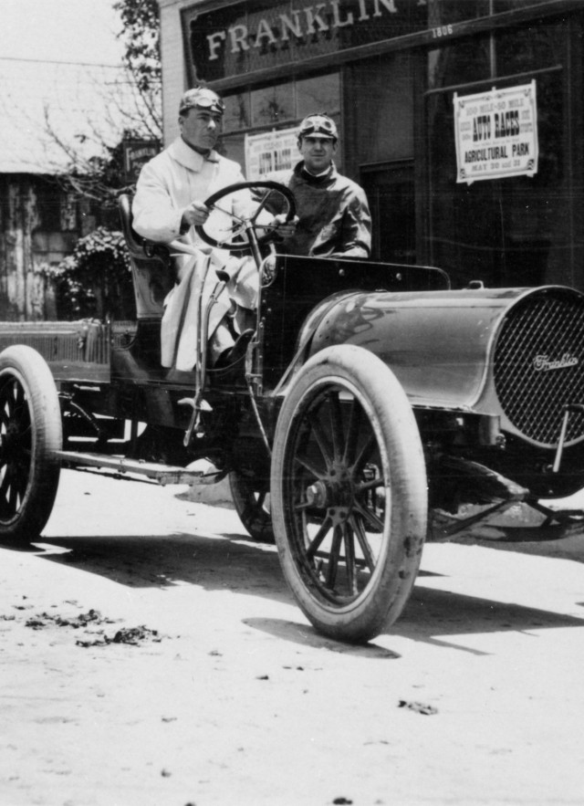 Hamlin with Guy Irwin, 1907 Riding in a Franklin Automobile 