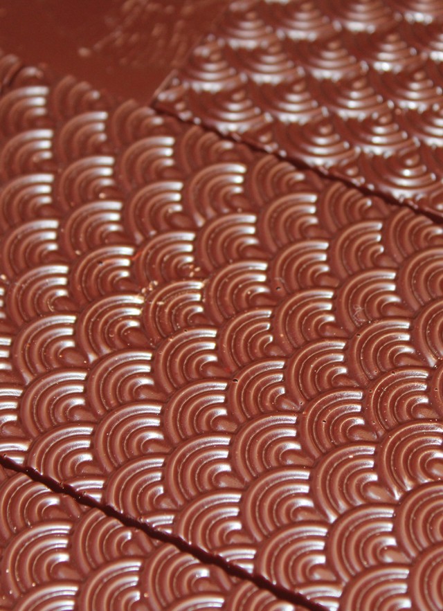 Bars of chocolate from above with a repeated rainbow pattern