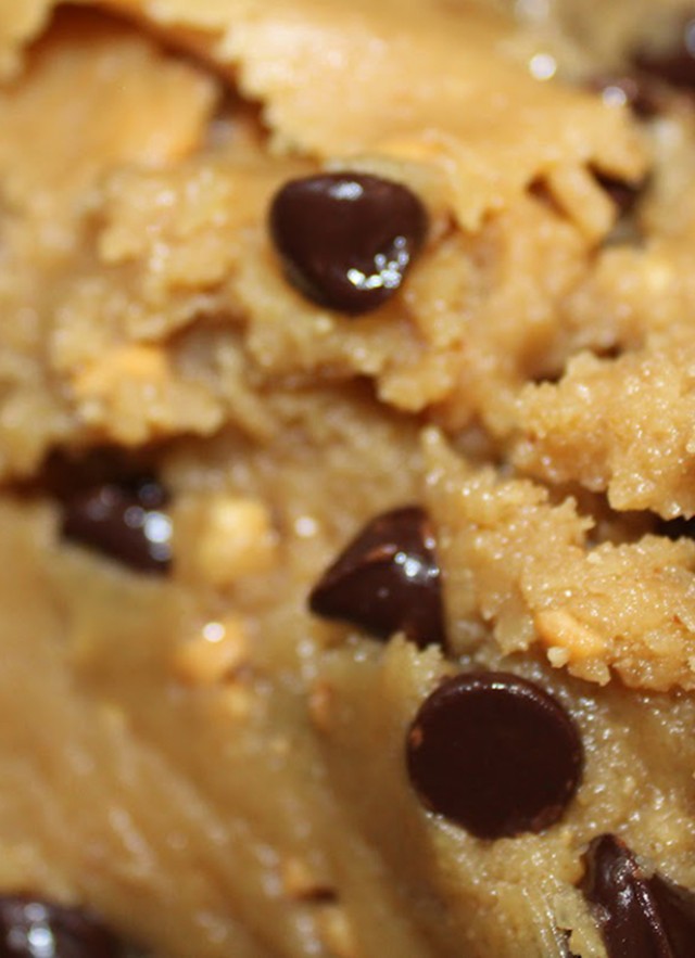 Closeup of chocolate chip cookie dough
