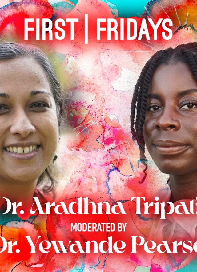Dr. Aradhna Tripati and Dr. Yewande Pearse on abstract pink, orange, blue and sea green background