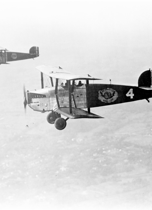 The Douglas World Cruiser New Orleans in the foreground with the other planes in the distance air over Connecticut