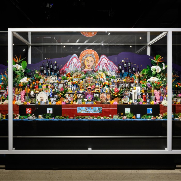 A richly textured and colorful altar dedicated to the diversity of Los Angeles