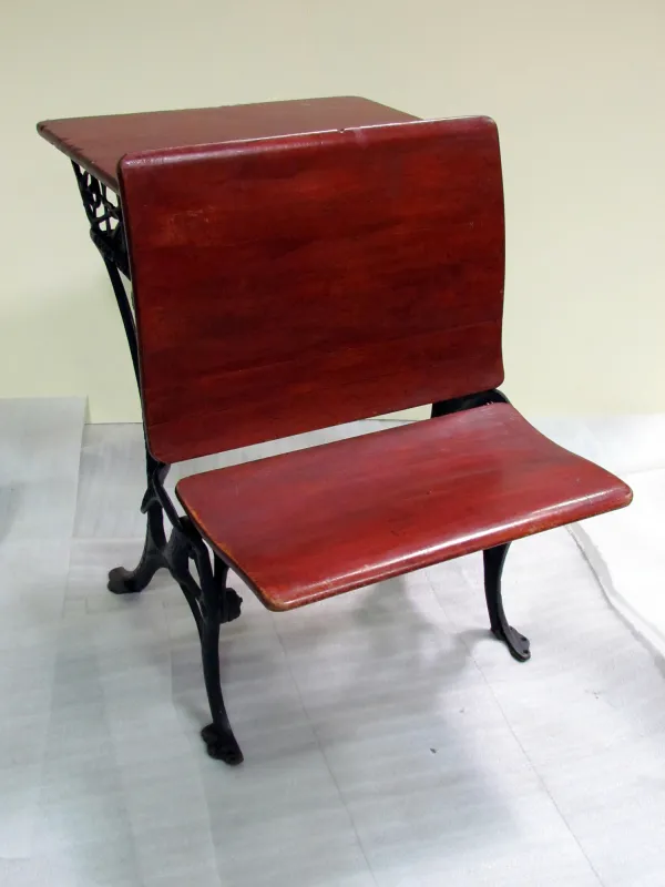 Cherry red wood desk and attached bench