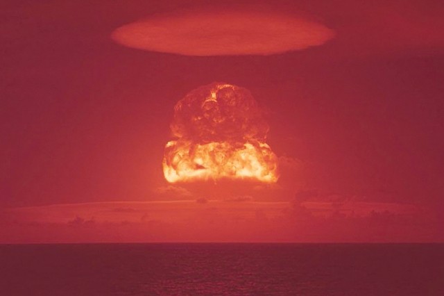 A large nuclear test exposion over the ocean from Castle Romeo