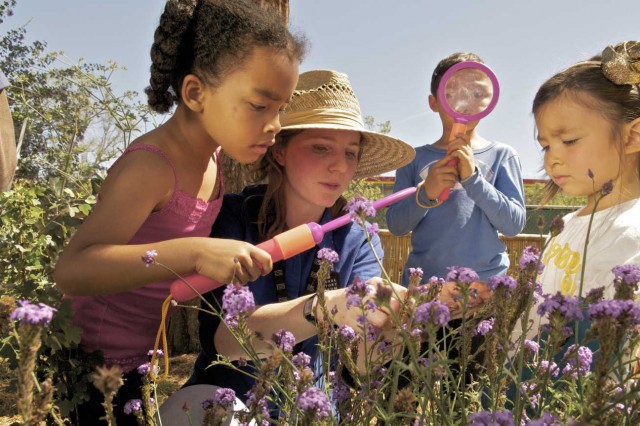 Vanessa Vobis shows children plants in the garden
