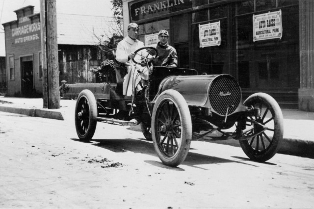 Hamlin with Guy Irwin, 1907 Riding in a Franklin Automobile 