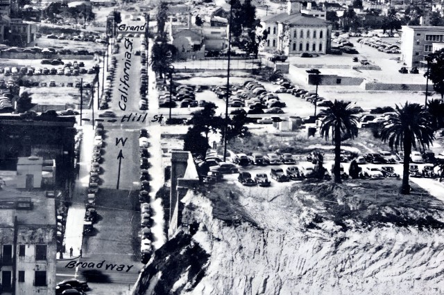 Aerial view of buildings with hand-written names over the streets