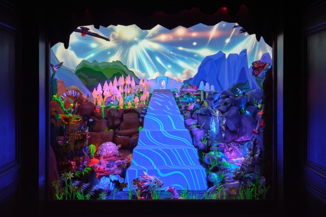 Multimedia diorama display with fantastical animals displayed