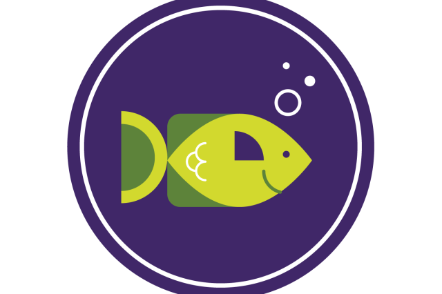 green fish on purple background