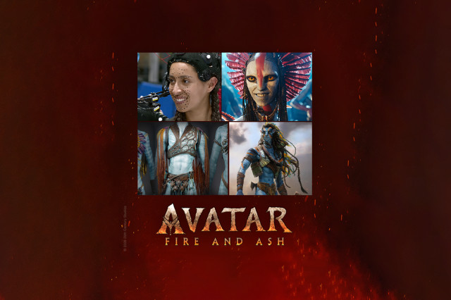 Four square portraits of Avatar: Fire and Ice characters against a burgundy and gold-speckled background