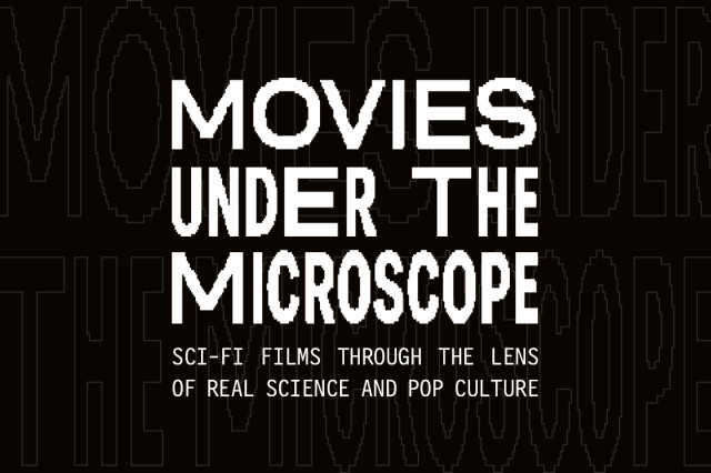 Movies Under the Microscope in white capital letters over a black background with text