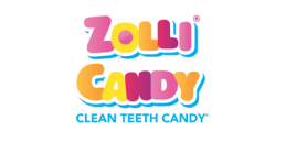 Zolli Candy in pink, yellow, and orange capital letters over Clean Teeth Candy in blue capital letters