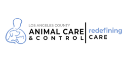 Blue outline of a person holding a dog next to Los Angeles Count Animal Care & Control in black letters