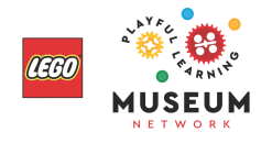 Lego Logo Next to Playful Learning Museum Network Logo above The LEGO Foundation logo