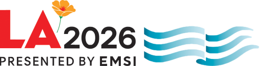 LA 2026 with a yellow flower and wavy blue lines