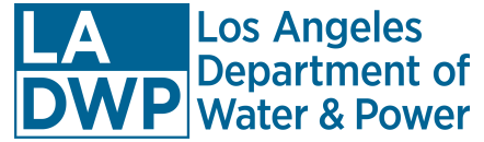 (Right - Top, negative space on blue box) LA, (Right - bottom, blue words) DWP, (Left stacked - blue words) Los Angeles Department of Water & Power