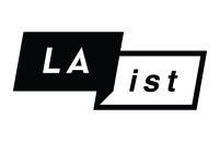 Ribbon with LA on a black backgrounf and ist outlined in black