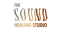 The Sound Healing Studio in capital, wavy green, yellow, and maroon letters