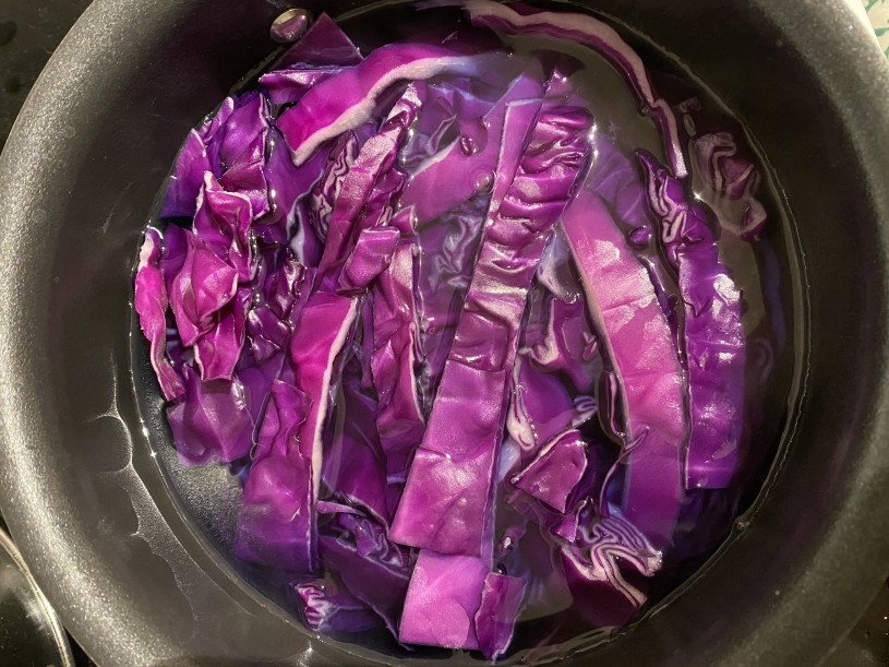 Sliced cabbage in a pot 