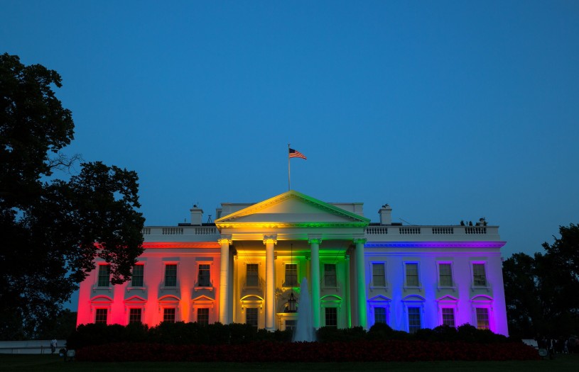 White house illuminated in rainbow colors