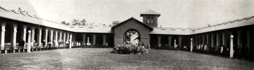 The Selig Zoo corrals for camels and giraffes were located on the south side of the property, the opposite end from the (pictured) big cat quarters housing tigers and lions, circa 1915.
