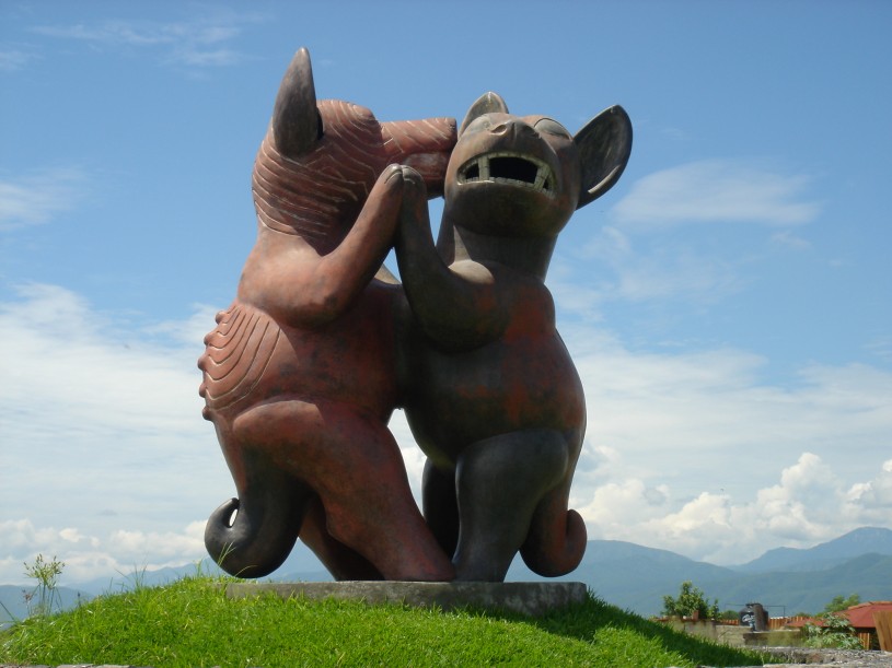 Large statue of two Colima Dogs 