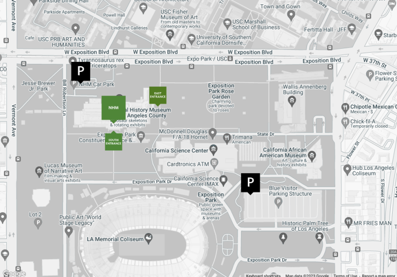 Map of parking locations at NHM