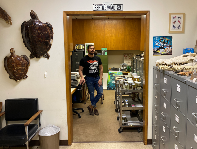Herpetology Collections Manager Neftali Camacho in his office