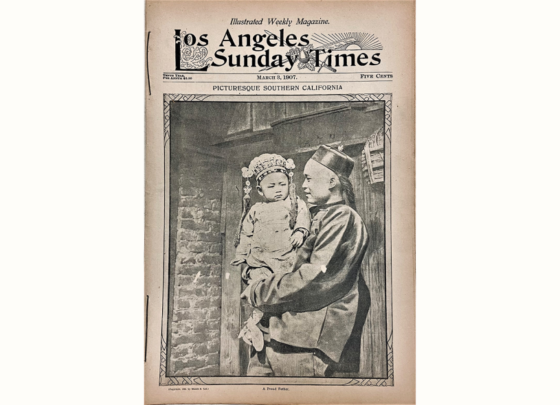 LA Sunday Times cover depicting a Chinese Father and Son 1907 