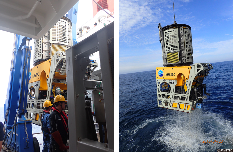 Photo on the left, Kaimei ROV from April 30, 2024; photo on the right from April 23, 2016, photo credit JAMSTEC.
