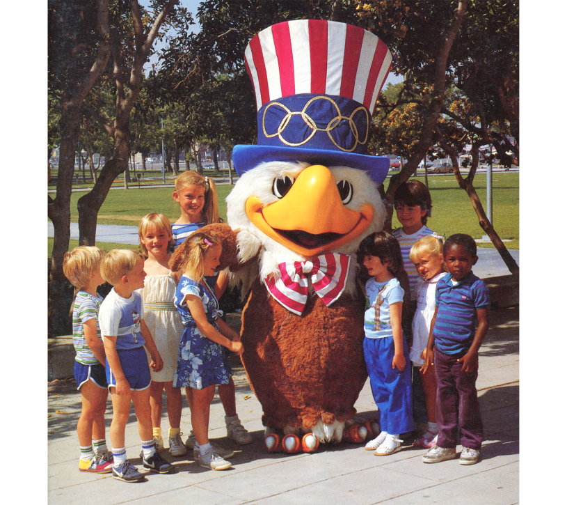 Sam the Eagle was featured in the 1985 Olympics Retrospective Exhibit and was modeled here by John Cahoon.  