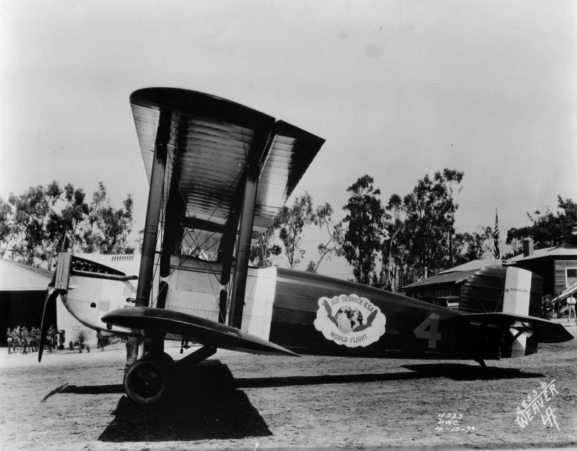 Black and white photo of the biplane the New Orleans on the ground