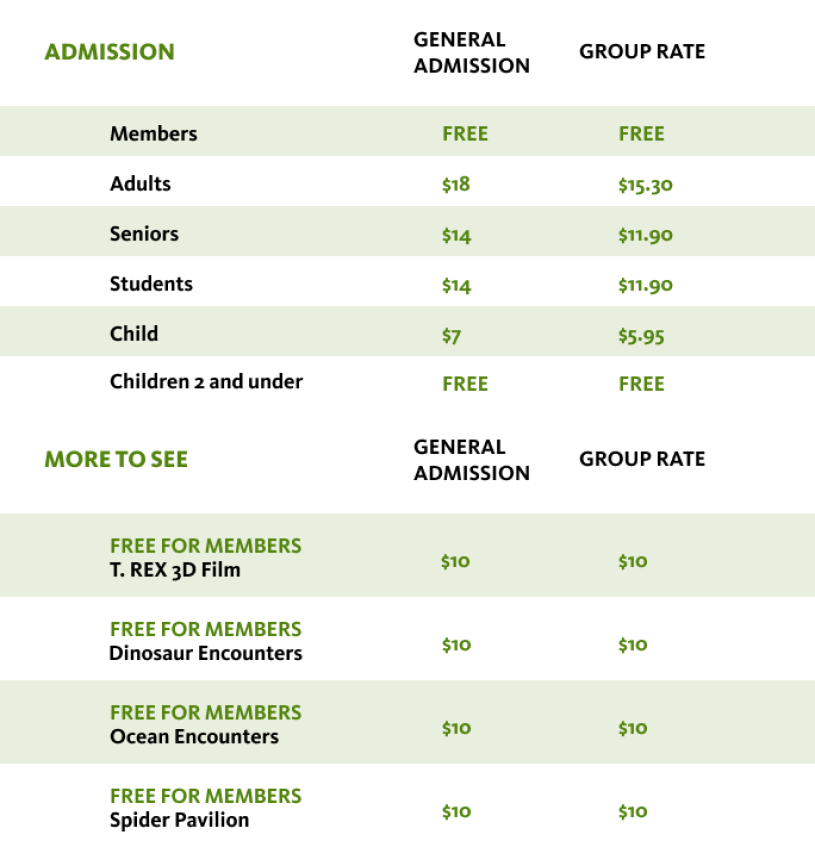 Green and white pricing chart