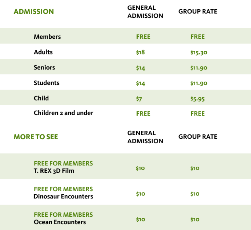 Green and white pricing chart